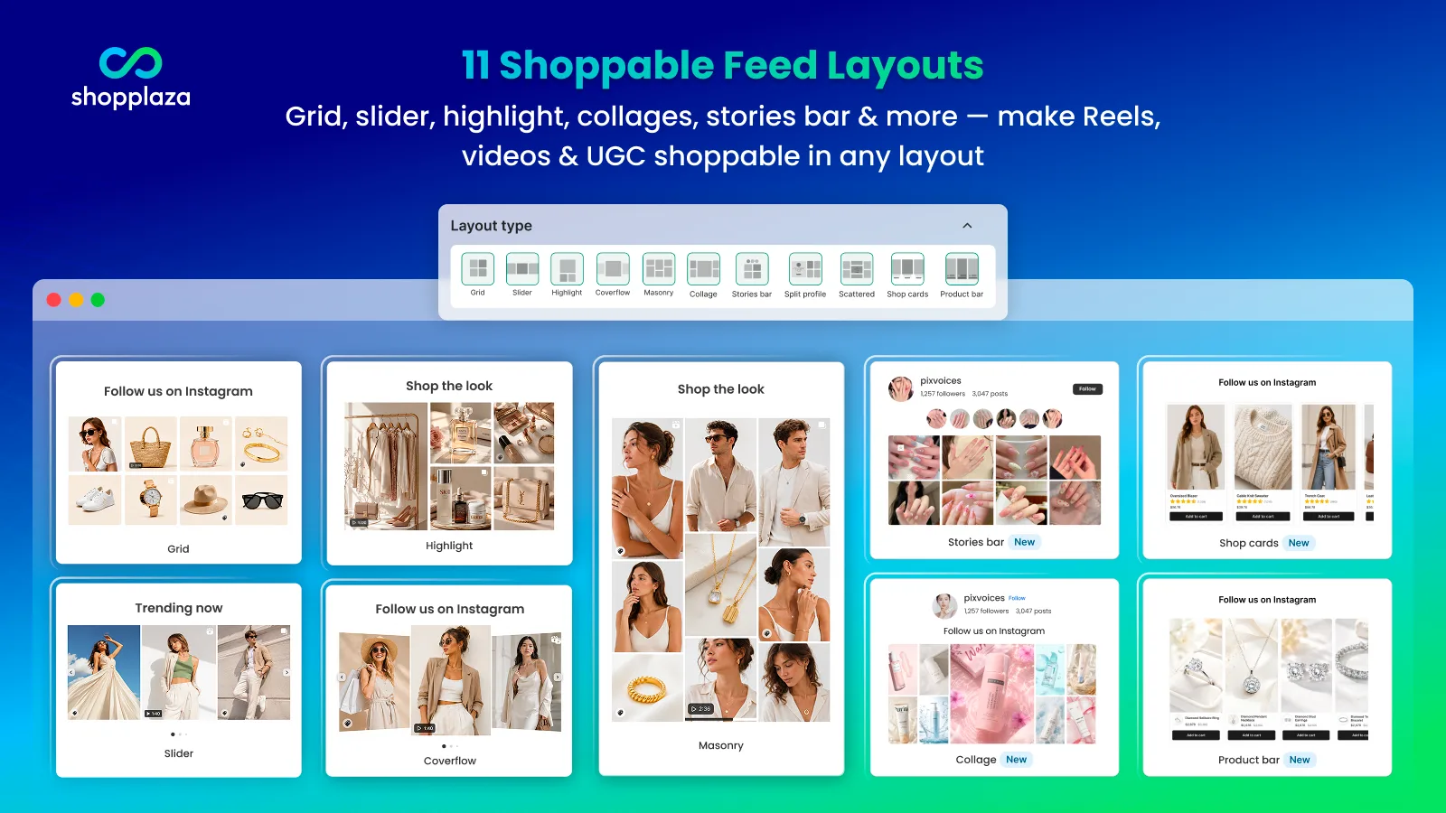 Eleven shoppable feed layouts