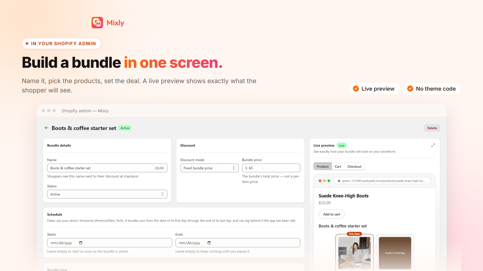 Building a bundle in one screen
