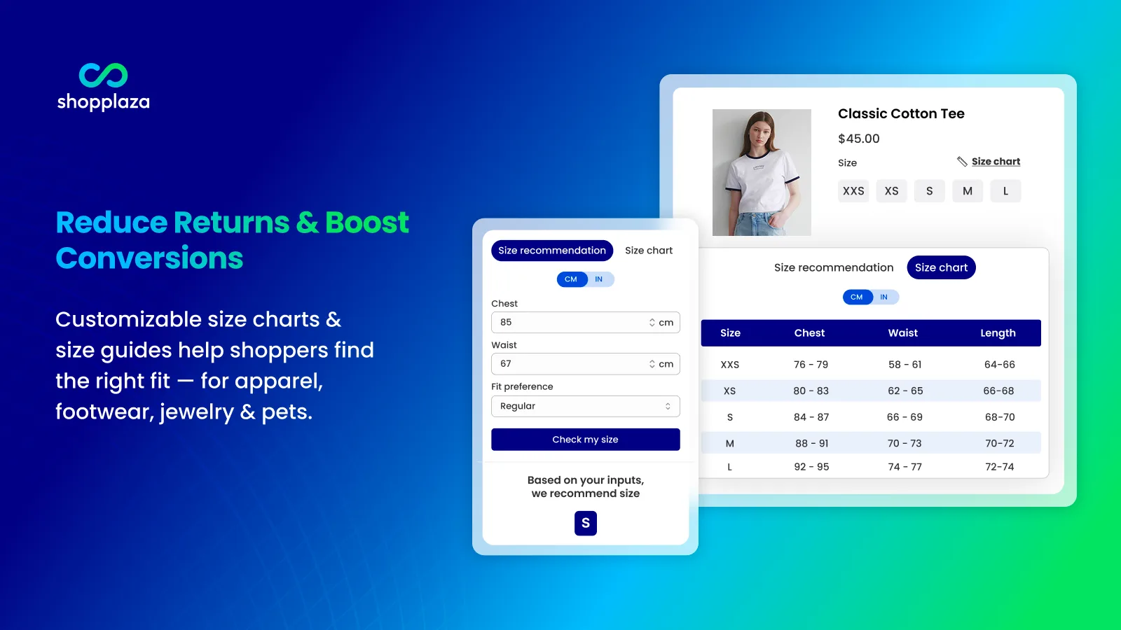 Size charts and size recommendations